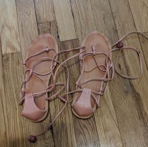 American Eagle Outfitters blush leather lace up sandals